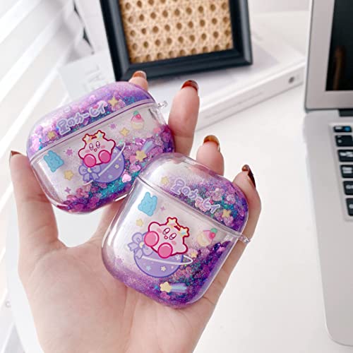 Mibonny Cute AirPods Cases Cover Japan Cartoon Anime Design Clear Glitter Liquid Quciksand Hard Shell Protective Case for AirPods 2&1 Case