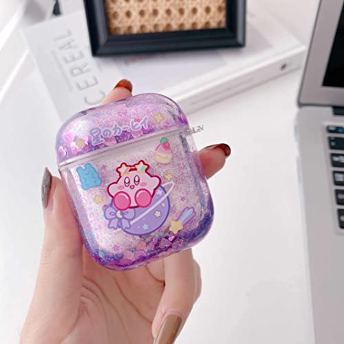 Mibonny Cute AirPods Cases Cover Japan Cartoon Anime Design Clear Glitter Liquid Quciksand Hard Shell Protective Case for AirPods 2&1 Case