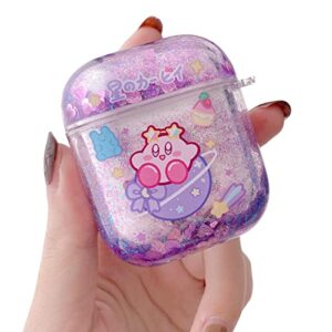 Mibonny Cute AirPods Cases Cover Japan Cartoon Anime Design Clear Glitter Liquid Quciksand Hard Shell Protective Case for AirPods 2&1 Case