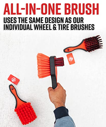 Adam's Double Sided Car Detailing Brush Wheel Brush & Tire Brush for Wheel Cleaning | Soft, Durable Chemical Resistant Bristles Against The Harshest Wheel & Tire Cleaner