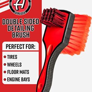 Adam's Double Sided Car Detailing Brush Wheel Brush & Tire Brush for Wheel Cleaning | Soft, Durable Chemical Resistant Bristles Against The Harshest Wheel & Tire Cleaner