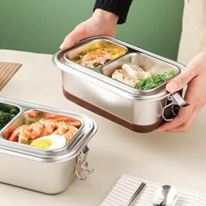 Stainless Steel Lunch Box with Clip Locks for Adults Salad Sandwich with Folding Spork Bento Containers for Work Picnic Layered Leak proof (1500ml)