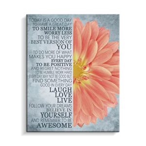 Kas Home Sunflower Wall Decor Inspirational Quotes Canvas Wall Art Rustic Farmhouse Sunflower Artwork for Bathroom Bedroom Office Kitchen Framed Ready To Hang (12 X 15 inch, Red - Flower)