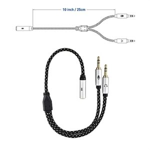 Cable Matters 2-Pack 3.5mm Female to Dual Male Headphone Mic Splitter Cable (3.5mm Headset Splitter) - 0.2m / 10 Inches