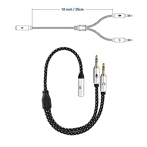 Cable Matters 2-Pack 3.5mm Female to Dual Male Headphone Mic Splitter Cable (3.5mm Headset Splitter) - 0.2m / 10 Inches