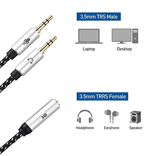 Cable Matters 2-Pack 3.5mm Female to Dual Male Headphone Mic Splitter Cable (3.5mm Headset Splitter) - 0.2m / 10 Inches