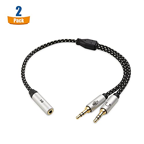 Cable Matters 2-Pack 3.5mm Female to Dual Male Headphone Mic Splitter Cable (3.5mm Headset Splitter) - 0.2m / 10 Inches