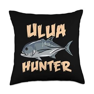 hawaii ulua fishing giant kingfish giant trevally ulua hunter fishing throw pillow, 18x18, multicolor