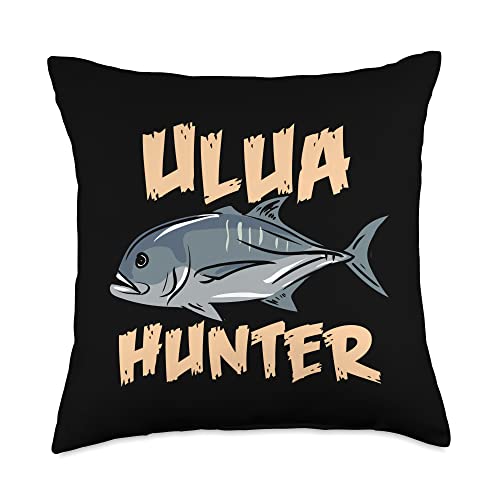 Hawaii Ulua Fishing Giant Kingfish Giant Trevally Ulua Hunter Fishing Throw Pillow, 18x18, Multicolor