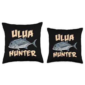 Hawaii Ulua Fishing Giant Kingfish Giant Trevally Ulua Hunter Fishing Throw Pillow, 18x18, Multicolor