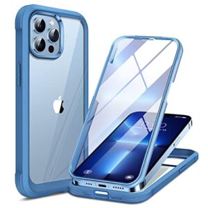 miracase glass iphone 13 pro case 6.1 inch, 2023 new full-body clear bumper case with built-in 9h tempered glass screen protector for iphone 13 pro, capri blu