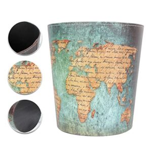 Cabilock Vintage Leather Trash Can European Style Retro Trash Can Waste Paper Basket Waste Can World Map Pattern Waterproof Decorative Wastebin Dustbin Garbage Bin