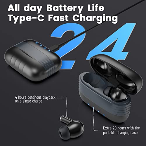 Wireless Earbuds Active Noise Cancelling, Bluetooth 5.1 Ear Buds Deep Bass 24H Playtime with 4 ENC Microphone for Call Clear, IPX7 Waterproof Earphones in-Ear Stereo Headphones for Sports Gaming Black