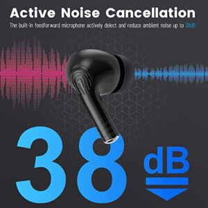 Wireless Earbuds Active Noise Cancelling, Bluetooth 5.1 Ear Buds Deep Bass 24H Playtime with 4 ENC Microphone for Call Clear, IPX7 Waterproof Earphones in-Ear Stereo Headphones for Sports Gaming Black