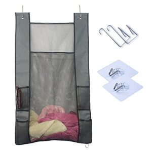 sainal hanging laundry hamper bag large over the door mesh storage bag and space saving clothes hamper with hooks,wall-mounted foldable laundry basket (grey)