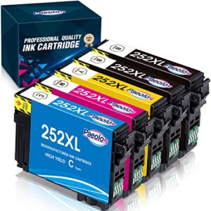 paeolos remanufactured 252xl ink cartridge replacement for epson 252xl t252 t252xl for workforce wf-3620 wf-3640 wf-7110 wf-7610 wf-7620 wf-7210 wf-7710 wf-7720, 5 packs （2bk, 1y, 1c, 1m）