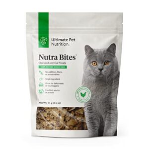 ultimate pet nutrition nutra bites for cats, freeze dried raw treats, single ingredient, grain free, chicken liver, 2.5 ounce