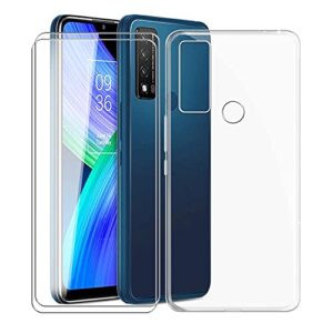 phone case for tcl 20 xe/5087z (6.52"), with [2 x tempered glass protective film], kjyf clear soft tpu shell ultra-thin [anti-scratch] [anti-yellow] case for tcl 20 xe/5087z - transparent