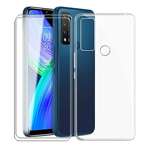 Phone Case for TCL 20 XE/5087Z (6.52"), with [2 x Tempered Glass Protective Film], KJYF Clear Soft TPU Shell Ultra-Thin [Anti-Scratch] [Anti-Yellow] Case for TCL 20 XE/5087Z - Transparent