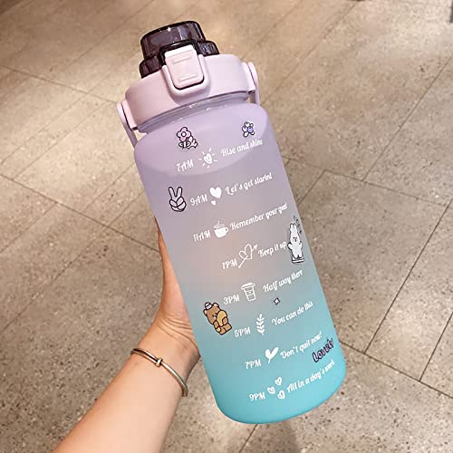 Owlike Motivational BPA Free Water Jug with Handle 2L Large Capacity Matte Water Bottle Kettle with Time Marker Straw for Sports Fitness