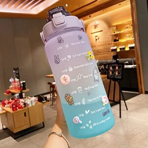 Owlike Motivational BPA Free Water Jug with Handle 2L Large Capacity Matte Water Bottle Kettle with Time Marker Straw for Sports Fitness