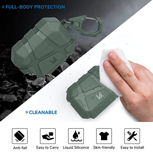 KMMIN Airpod Pro Case with Keychain Hard TPU Shockproof Protective Compatible with Airpods Pro 1st Generation Case(2019) Apple Airpod Pro Case Cover for Men Women Front LED Visible-Green