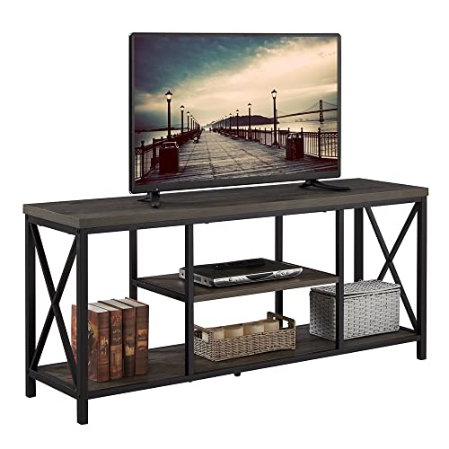 EXCEFUR 55 inch TV Stand for TV up to 65 inch, Rustic Wood and Metal Media TV Console Table for Living Room, Grey