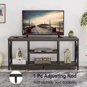 EXCEFUR 55 inch TV Stand for TV up to 65 inch, Rustic Wood and Metal Media TV Console Table for Living Room, Grey