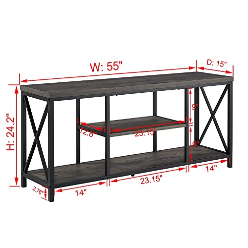 EXCEFUR 55 inch TV Stand for TV up to 65 inch, Rustic Wood and Metal Media TV Console Table for Living Room, Grey