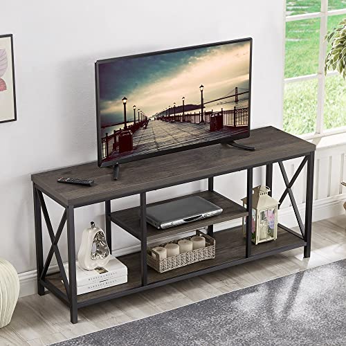 EXCEFUR 55 inch TV Stand for TV up to 65 inch, Rustic Wood and Metal Media TV Console Table for Living Room, Grey