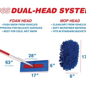 SNOBRUM 365 - Snow Remover for Cars and Trucks with Microfiber Mop Head for Cleaning - 2-in-1 Snow and Car Cleaning Brush for Year Round Use - 28 to 63 Inch Automotive Brush with Foam and Mop Head