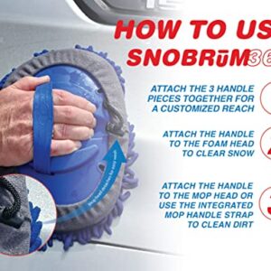 SNOBRUM 365 - Snow Remover for Cars and Trucks with Microfiber Mop Head for Cleaning - 2-in-1 Snow and Car Cleaning Brush for Year Round Use - 28 to 63 Inch Automotive Brush with Foam and Mop Head