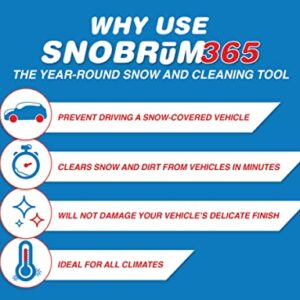 SNOBRUM 365 - Snow Remover for Cars and Trucks with Microfiber Mop Head for Cleaning - 2-in-1 Snow and Car Cleaning Brush for Year Round Use - 28 to 63 Inch Automotive Brush with Foam and Mop Head