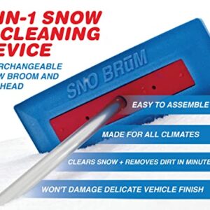 SNOBRUM 365 - Snow Remover for Cars and Trucks with Microfiber Mop Head for Cleaning - 2-in-1 Snow and Car Cleaning Brush for Year Round Use - 28 to 63 Inch Automotive Brush with Foam and Mop Head