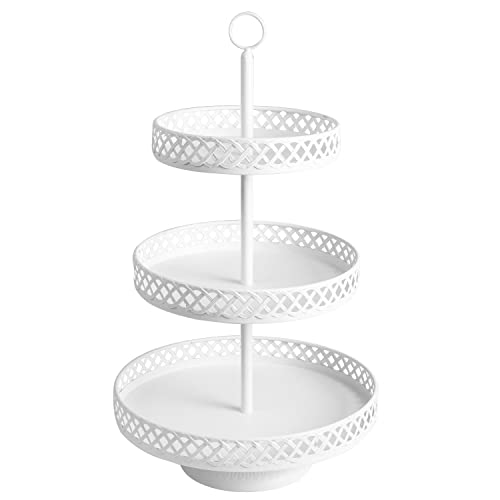 Weharnar Cupcake Stand - 3 Tier Metal Cupcake Tower - Dessert Table Display Set Round Cake Holder Tiered Serving Tray for Cup Cakes Desserts Fruits Candy Cookie Buffet, White