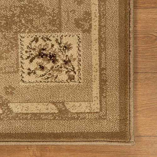 Superior Indoor Area Rug or Runner, Jute Backing, Traditional Farmhouse Floral Block, Ideal for Entryway, Living Room, Kitchen, Bedroom, Hallway, Floor Cover, Ruban Collection, 2' 7" x 8', Taupe