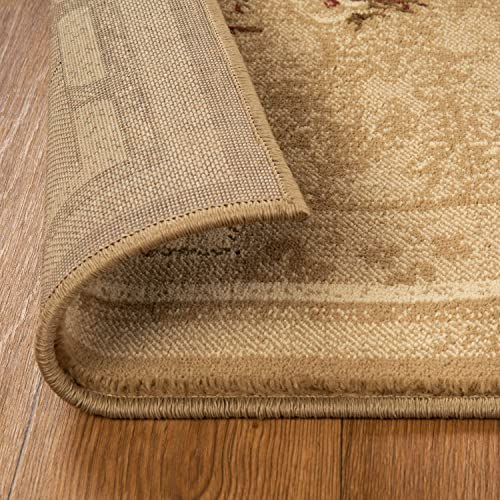 Superior Indoor Area Rug or Runner, Jute Backing, Traditional Farmhouse Floral Block, Ideal for Entryway, Living Room, Kitchen, Bedroom, Hallway, Floor Cover, Ruban Collection, 2' 7" x 8', Taupe