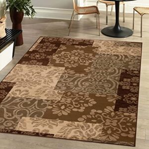 superior indoor area rug or runner, jute backing, modern farmhouse floral color block, ideal for entryway, living room, kitchen, bedroom, hallway, floor cover, rockhill collection, 4' x 6', beige