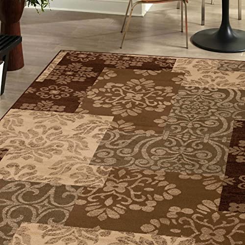 SUPERIOR Indoor Area Rug or Runner, Jute Backing, Modern Farmhouse Floral Color Block, Ideal for Entryway, Living Room, Kitchen, Bedroom, Hallway, Floor Cover, Rockhill Collection, 4' x 6', Beige