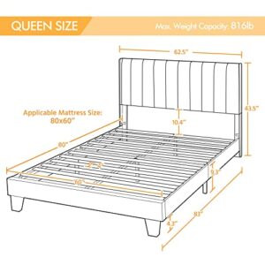 Yaheetech Queen Size Bed Frame, Upholstered Platform Bed with Wing Edge Channel Headboard, Square Tufted Fabric/Mattress Foundation/Wooden Slats Support/No Box Spring Needed/Easy Assembly/Dark Gray