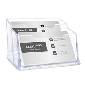 fyy clear business card holder for desk,acrylic business card stand business card holder display with 2 tier for office-clear