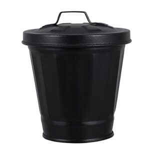 ukcoco white desk metal trash can with lid wastebasket small buckets tinplate tin pails tabletop storage containers organizer for home office bathroom kitchen party favors black recycle bin