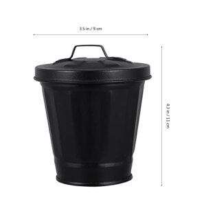 UKCOCO White Desk Metal Trash Can with Lid Wastebasket Small Buckets Tinplate Tin Pails Tabletop Storage Containers Organizer for Home Office Bathroom Kitchen Party Favors Black Recycle Bin