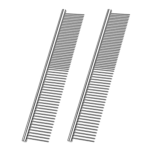 Kopal Dog Comb 2 Pack Pet Steel Comb Dogs and Cats, Stainless Steel Comb Rounded Teeth, Static-free Metal Comb Corrosion Resistant Cat Comb Pet Dematting Tool Flea Comb Pet Grooming Tool - 7.4in