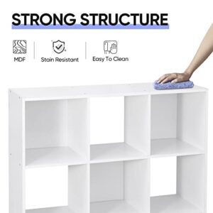 JupiterForce 9 Cube Storage Organizer Wooden Display Shelf W/ 5 Removable Back Panels, Customizable Bookcase Bookshelf for Home, Office, Bedroom and Living Room (White)