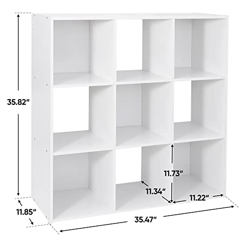 JupiterForce 9 Cube Storage Organizer Wooden Display Shelf W/ 5 Removable Back Panels, Customizable Bookcase Bookshelf for Home, Office, Bedroom and Living Room (White)