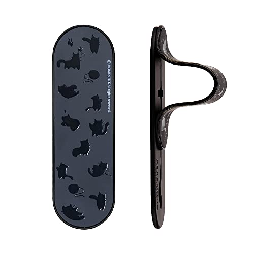 Momostick Flatstick, Cell Phone Finger Grip Strap Holder for Hand, Cell Phone Stand, New Slim Finger Loop Selfie Grip Compatible with Most Smartphones - Shadow Kitten