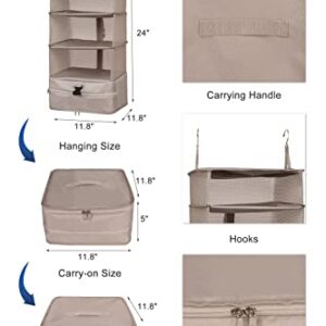 ELEZAY Hanging Packing Cubes Portable Closet Shelves Travel Collapsible Compression Garment Organizer for Carry-on Luggage Suitcase with Breathable Perforated Material Large_11.8*11.8*24 IN, Beige