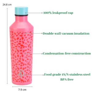 Holabear Metal Water bottle for Women,Insulated Double Wall Stainless Steel Thermos for Hot and Cold Drinks,17oz/500ml Sport Outdoor Tumbler Pink