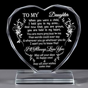 ywhl daughter gifts from mom dad, birthday gifts for daughter adult, to my daughter heart shaped glass keepsake, blessing present for daughter, graduation christmas gift
